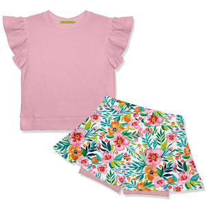 Kids Dusty Pink Fr Terry Top & Floral Skort - Millieloveslily.com