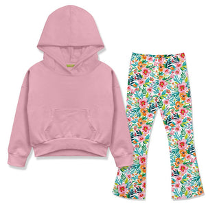 Kids Dusty Pink Hoodie & Becky Floral Flare Leggings - Millieloveslily.com