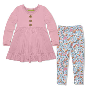 Kids Dusty Pink Long-Sleevel Top & Western Boots Leggings - Millieloveslily.com