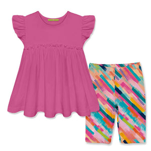 Kids Fuchsia Baby - Doll Top & Abstract Bike Shorts - Millieloveslily.com