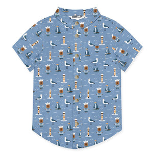 Kids Gray Blue Capy Nautical Short - Sleeve Button - Up - Millieloveslily.com