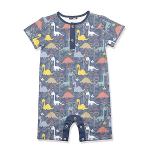 Kids Gray Dino Tropics Short - Sleeve Romper - Millieloveslily.com