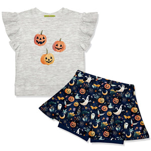 Kids Gray French Terry Top & Halloween Night Skort Set - Millieloveslily.com