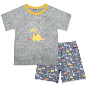 Kids Gray Heather Crewneck Tee & Dino Tropics Shorts - Millieloveslily.com