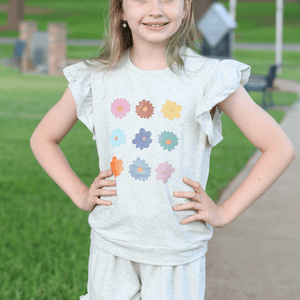 Kids Gray Heather Flowers Ruffle-Sleeve Top & Ruffle Shorts - Millieloveslily.com