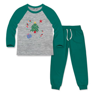 Kids Gray & Ivy Green Christmas Tree Long-Sleeve Raglan Tee & Joggers - Millieloveslily.com