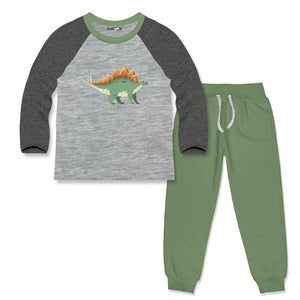 Kids Gray & Loden Frost Dino Long-Sleeve Tee & Joggers - Millieloveslily.com