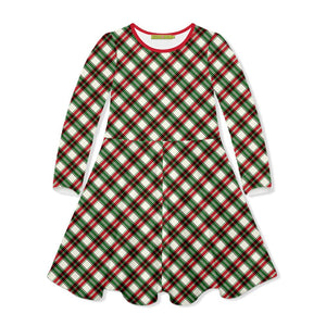 Kids Green Christmas Plaid Yoke A-Line Dress - Millieloveslily.com