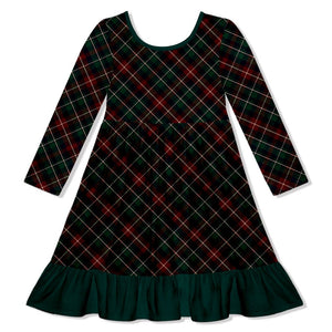 Kids Green Tartan Plaid Ruffle-Hem Dress - Millieloveslily.com