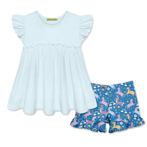 Kids Ice Blue Baby - Doll Top & Unicorn Shorts - Millieloveslily.com