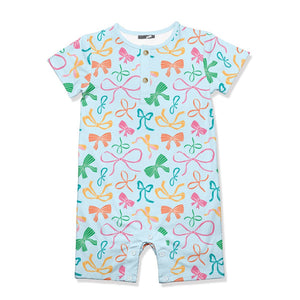 Kids Ice Blue Bows Short - Sleeve Romper - Millieloveslily.com