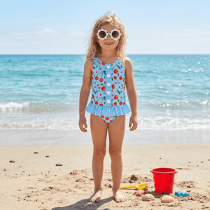 Kids Ice Blue Cherries Ruffle Front 1 - PC Swimsuit - Millieloveslily.com