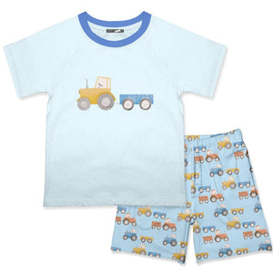 Kids Ice Blue Crewneck Tee & Tractor Pull Shorts - Millieloveslily.com