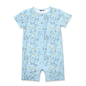 Kids Ice Blue Giraffe Short - Sleeve Romper - Millieloveslily.com
