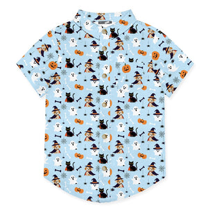 Kids Ice Blue Halloween Puppy Short-Sleeve Campshirt - Millieloveslily.com