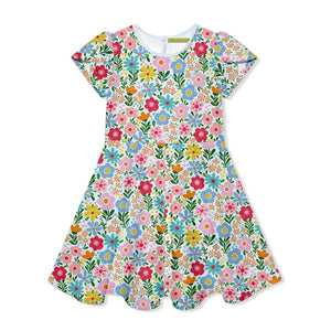 Kids Ice Blue Summer Floral Fit'n Flare Dress - Millieloveslily.com