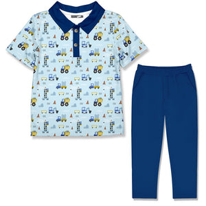 Kids Ice Blue Truckload Polo & Cobalt Pants - Millieloveslily.com