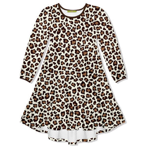 Kids Leopard Velour Long-Sleeve Midi Dress - Millieloveslily.com