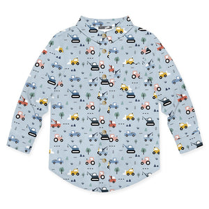 Kids Light Blue Cargo Transport Long-Sleeve Button-Up - Millieloveslily.com