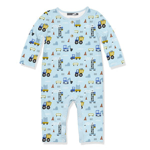 Kids Light Blue Truckload Button-Front Playsuit - Millieloveslily.com
