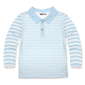 Kids Light Blue & White Stripe Long-Sleeve Polo - Millieloveslily.com
