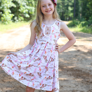 Kids Light Pink Rodeo Girl Button - Front A - Line Dress & Stripe Shorts - Millieloveslily.com