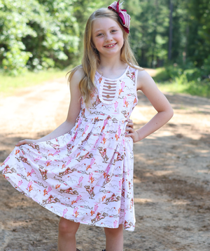 Kids Light Pink Rodeo Girl Button - Front A - Line Dress & Stripe Shorts - Millieloveslily.com