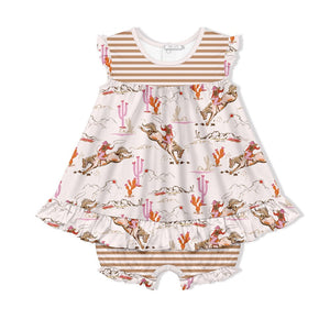 Kids Light Pink Rodeo Girl Skirted Bubble Romper - Millieloveslily.com