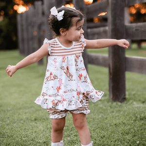 Kids Light Pink Rodeo Girl Skirted Bubble Romper - Millieloveslily.com