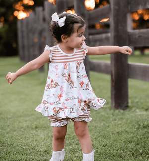 Kids Light Pink Rodeo Girl Skirted Bubble Romper - Millieloveslily.com