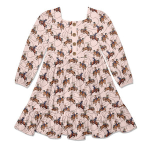 Kids Light Pink Rodeo Square-Neck Button-Front Tiered Dress - Millieloveslily.com