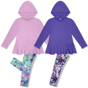Kids Lilac & Blue Iris Ruffle-Hem Hoodie & Tie-Dye Leggings Set - Millieloveslily.com