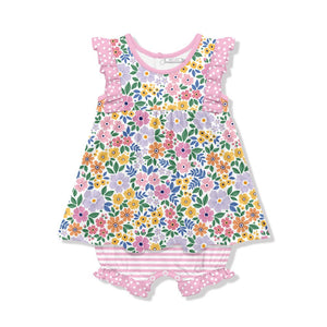 Kids Lilac Flower Skirted Bubble Romper - Millieloveslily.com