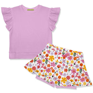 Kids Lilac Fr Terry Top & Flower Skort Set - Millieloveslily.com