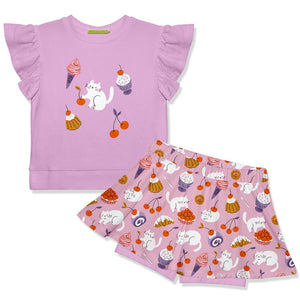 Kids Lilac Fr Terry Top & Kitties&Confections Skort - Millieloveslily.com