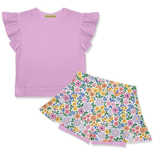 Kids Lilac Fr Terry Top & Spring Bouquet Skort - Millieloveslily.com