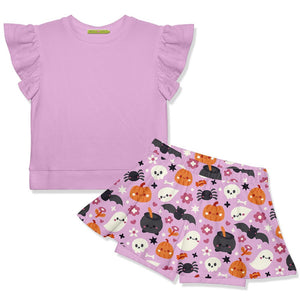 Kids Lilac French Terry Top & Halloween Magic Skort Set - Millieloveslily.com