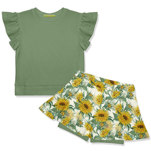 Kids Loden Frost French Terry Top & Sunflowers Skort Set - Millieloveslily.com
