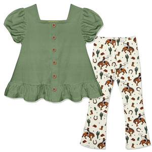 Kids Loden Frost Top & Rodeo Cactus Flare Leggings Set - Millieloveslily.com