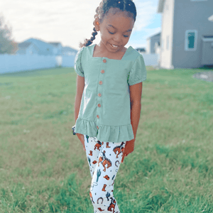 Kids Loden Frost Top & Rodeo Cactus Flare Leggings Set - Millieloveslily.com