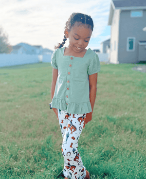 Kids Loden Frost Top & Rodeo Cactus Flare Leggings Set - Millieloveslily.com