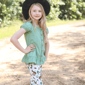 Kids Loden Frost Top & Rodeo Cactus Flare Leggings Set - Millieloveslily.com