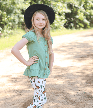 Kids Loden Frost Top & Rodeo Cactus Flare Leggings Set - Millieloveslily.com