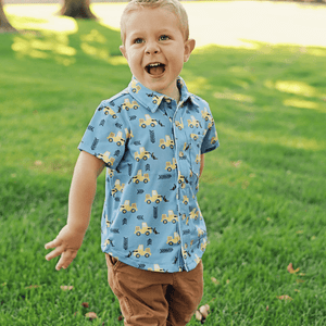Kids Lt.Blue Truck Short - Sleeve Button - Up - Millieloveslily.com