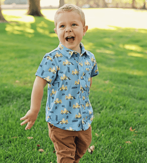 Kids Lt.Blue Truck Short - Sleeve Button - Up - Millieloveslily.com