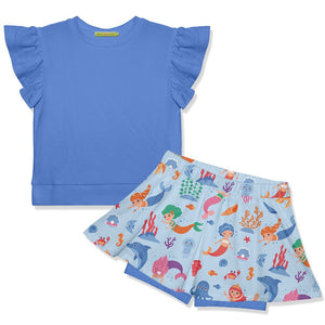 Kids Marina Blue Fr Terry Top & Mermaid Sea Skort - Millieloveslily.com
