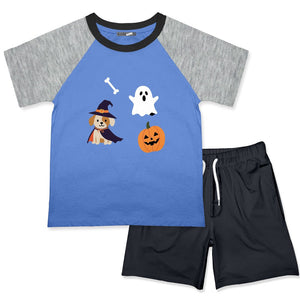 Kids cotton blend Marina Blue Halloween Tee & Charcoal Shorts - Millieloveslily.com