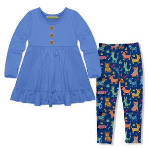 Kids Marina Blue Long-Sleeve Babydoll Top & Doggies Leggings - Millieloveslily.com