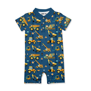 Kids Midnight Truck Button - Front Playsuit - Millieloveslily.com