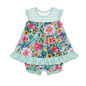 Kids Mint Becky Floral Skirted Bubble Romper - Millieloveslily.com